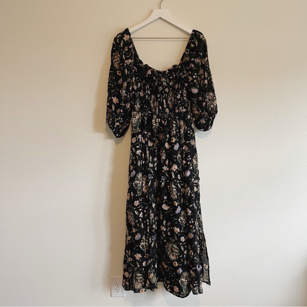 NWT Free People Oasis Printed Midi Dress Size Medium, Black Print